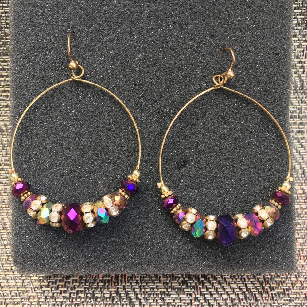 Goldtone hoops with crystal beads